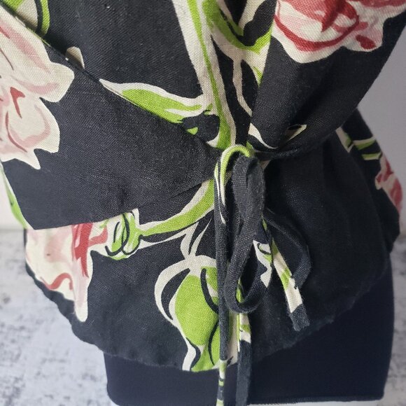 Vintage Bob Mackie Studio Black Floral Linen Lined Sleeveless Wrap Vest - Picture 6 of 14